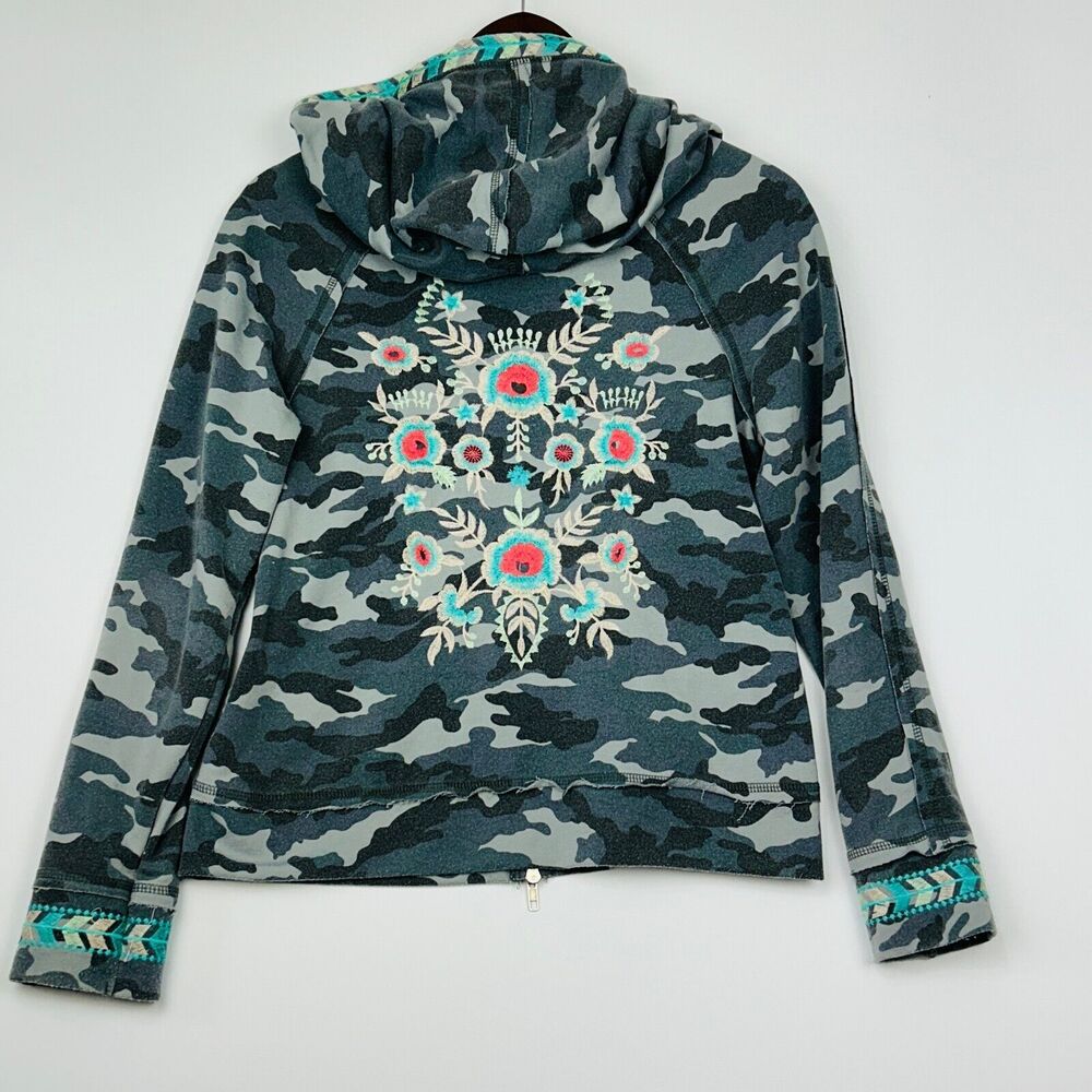 Women's Camouflage Hoodie Full Zip Embroidered Raw Edge Army Gray S Shabby Chic - Picture 11 of 16
